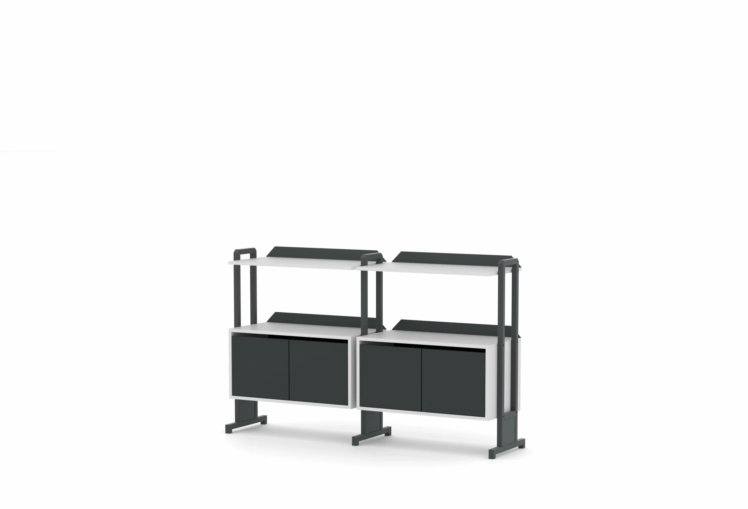 İkili Tek Raflı Modüler Dolap Antrasit Çapraz