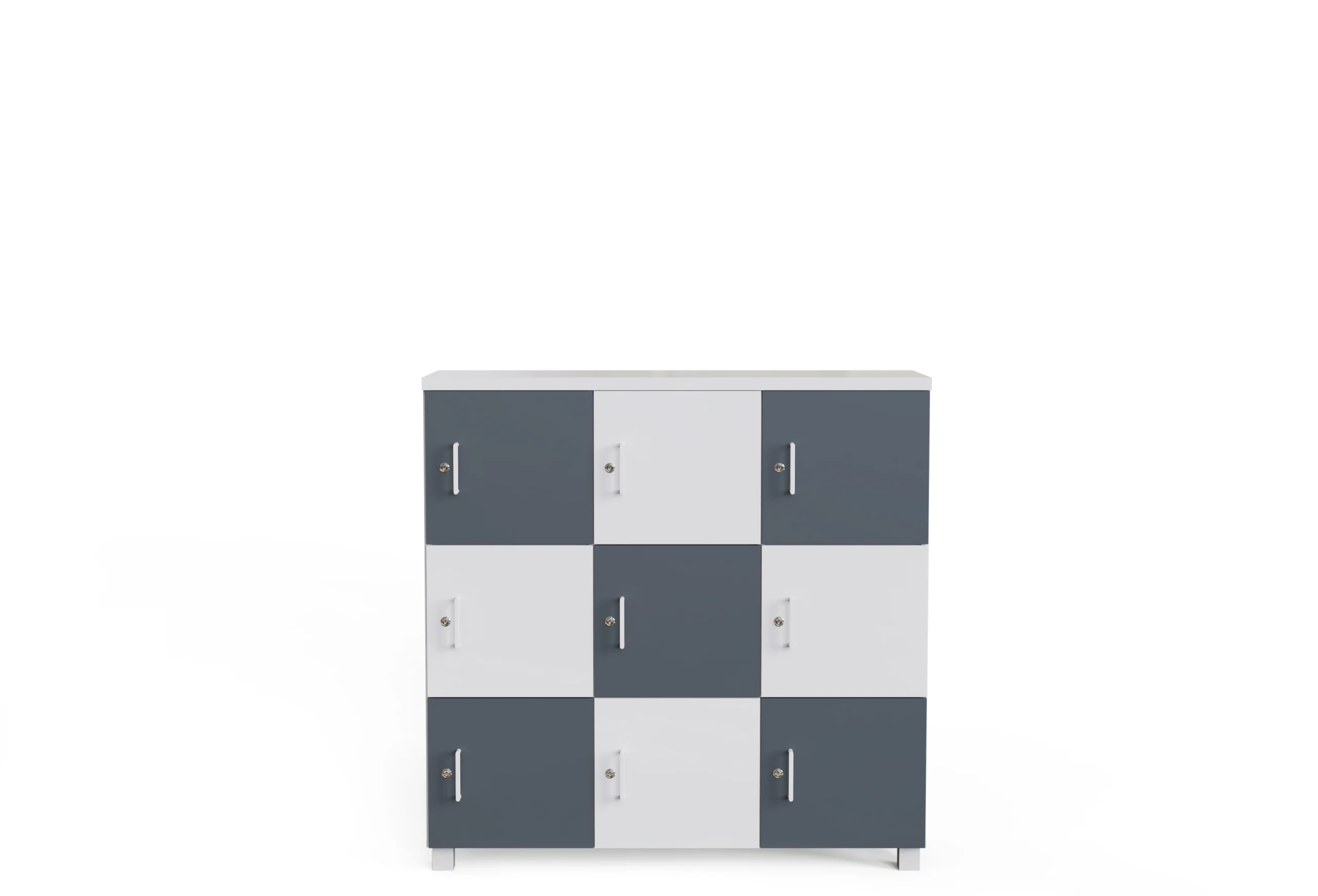 Proje Dolabı 9 Kapaklı Beyaz Antrasit Ön