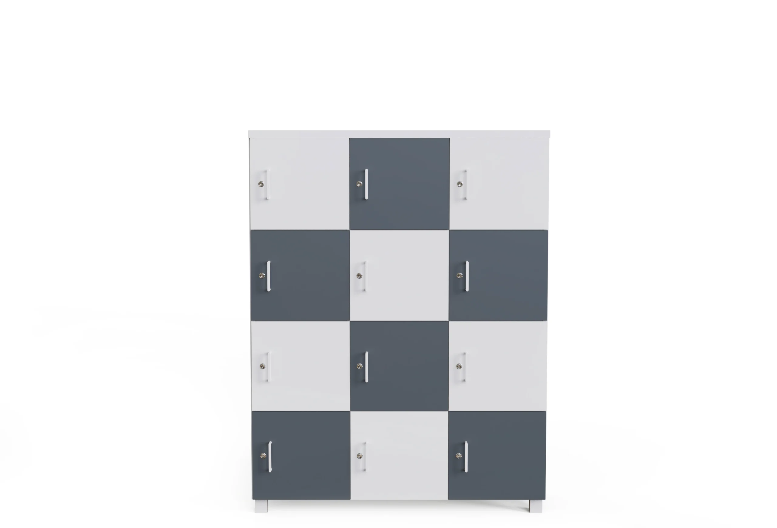 Proje Dolabı 12 Dolaplı Beyaz Antrasit Ön